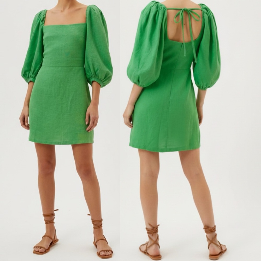 NWT Cala De La Cruz Pipa Dress Puff Sleeve Dress in Green size Small